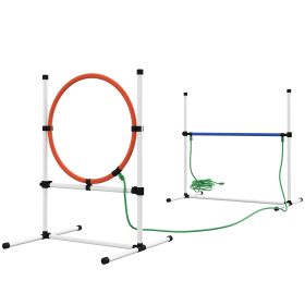 5pc Dog Agility Training Equipment Set with Spray Water Tube, White
